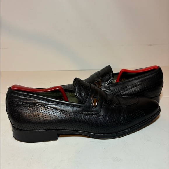 Vero Cuoio Lav. Artigiana Mens Almond Toe Black Leather Slip On Loafers Size 42 - Picture 5 of 10